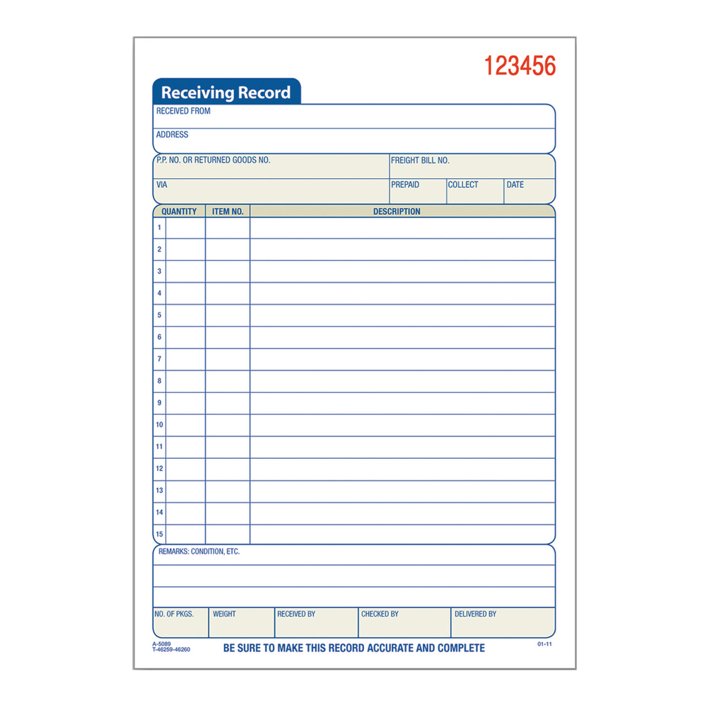 Adams® Carbonless 2-Part Receiving Record Book, 5 9/16"