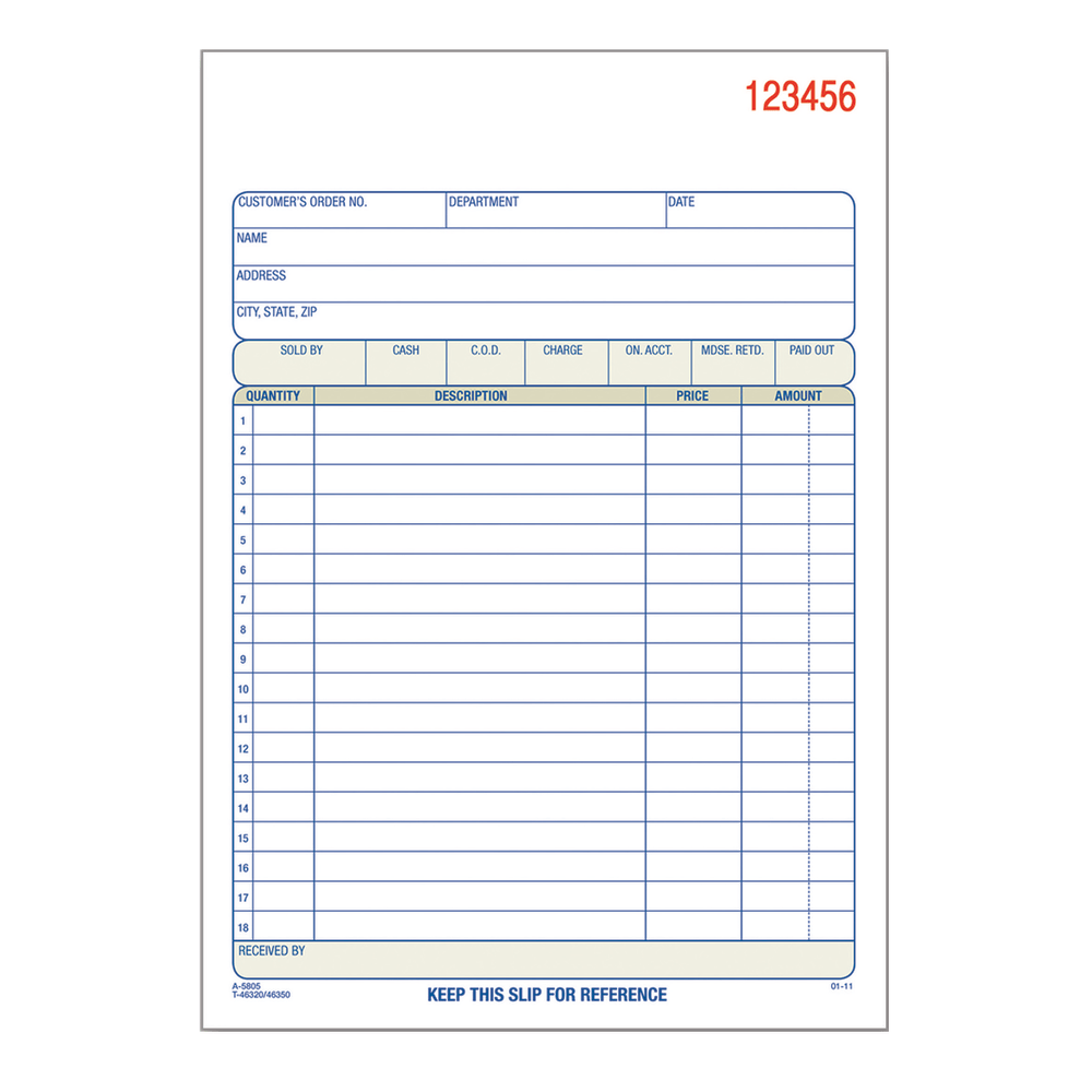 Adams® Carbonless 3-Part Sales Book, 5 9/16" x