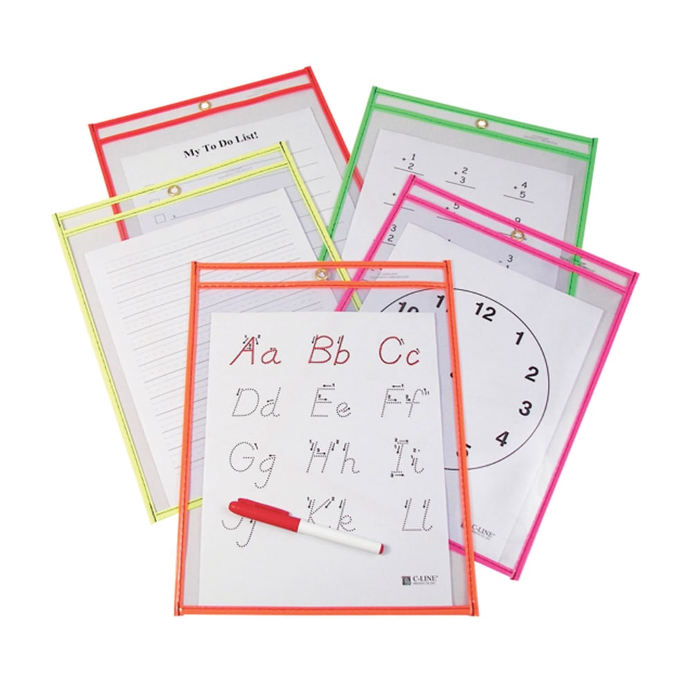 C Line® Reusable Dry-Erase Pockets, 9" x 12",