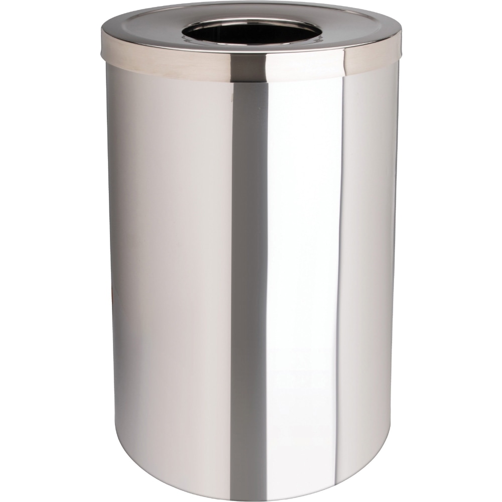 Genuine Joe Round Stainless-Steel Trash Receptacle, 30 Gallons,