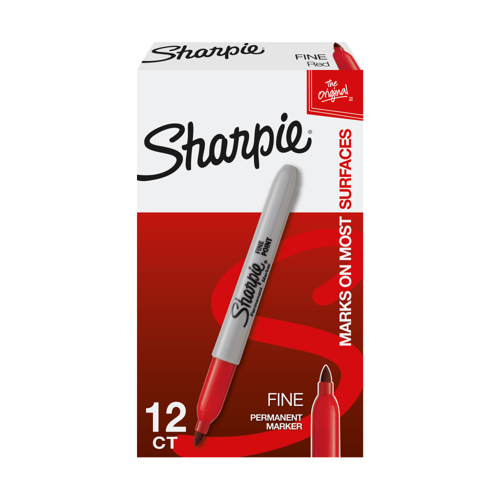 Sharpie® Permanent Fine-Point Markers, Red, Pack Of 12