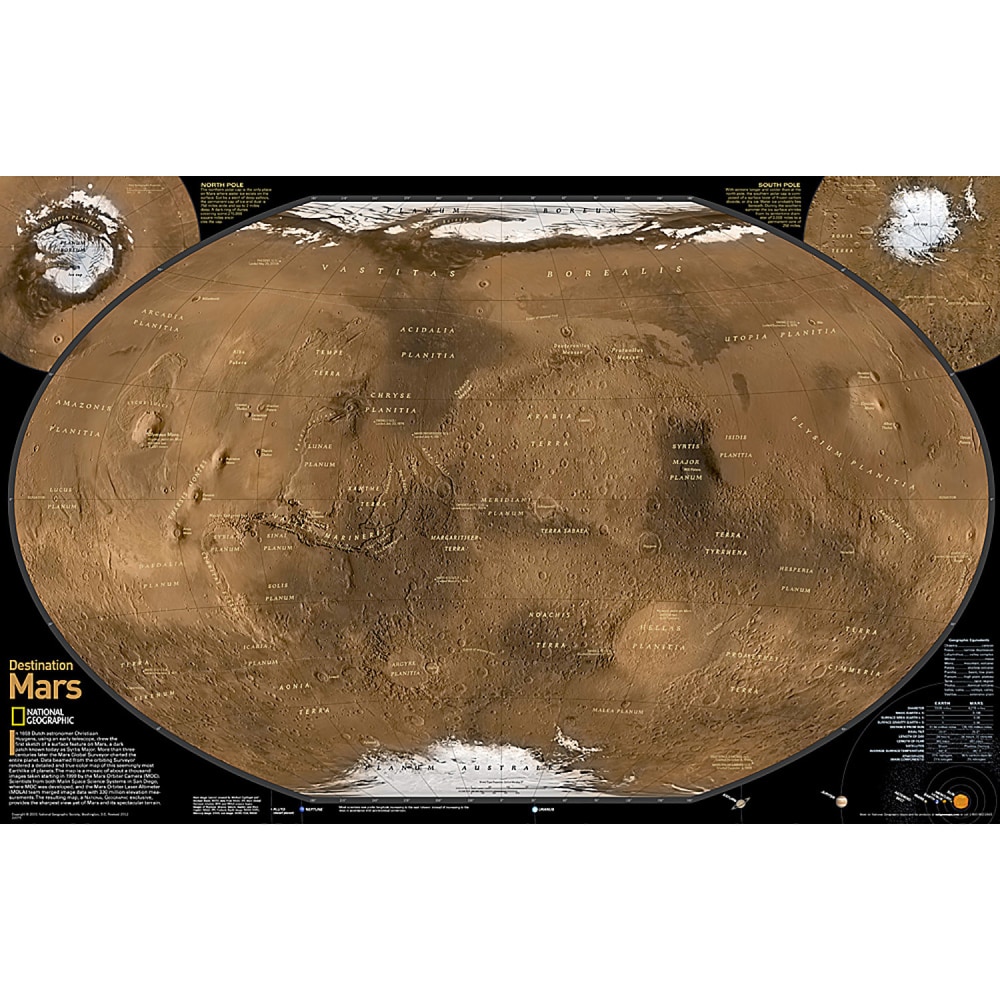 National Geographic Destination Mars: 2-Sided Map, Laminated,