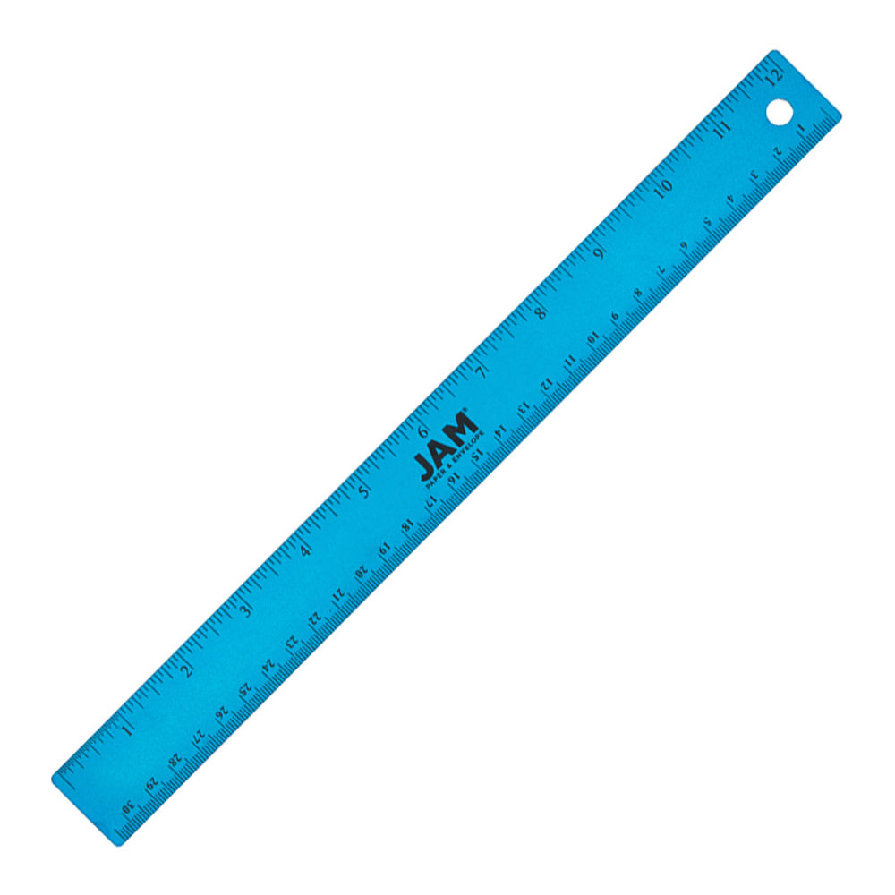 JAM Paper® Non-Skid Stainless-Steel Ruler, 12", Blue