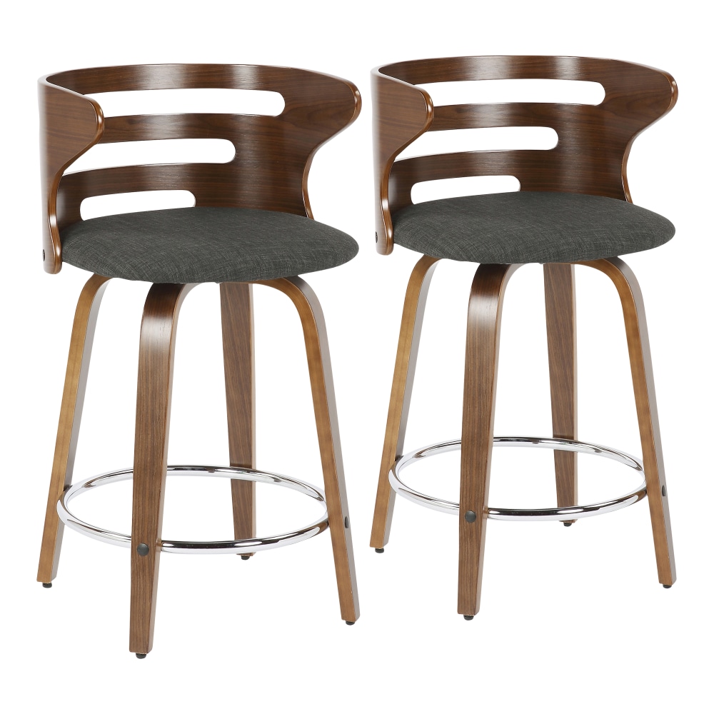 LumiSource Cosini Counter Stools, Charcoal Seat/Walnut Frame, Set