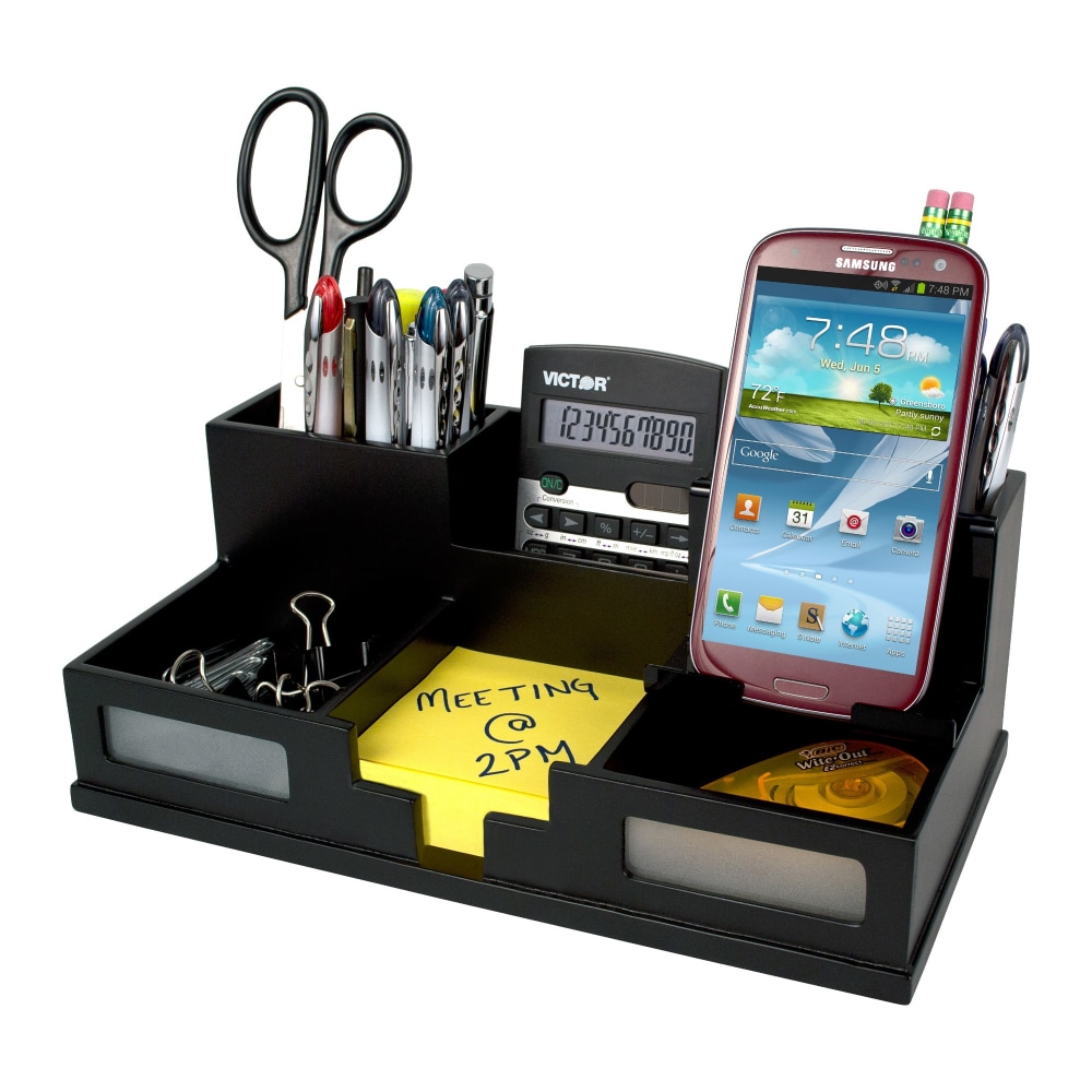 Victor® Midnight Black Collection™ Desk Organizer With Smartphone