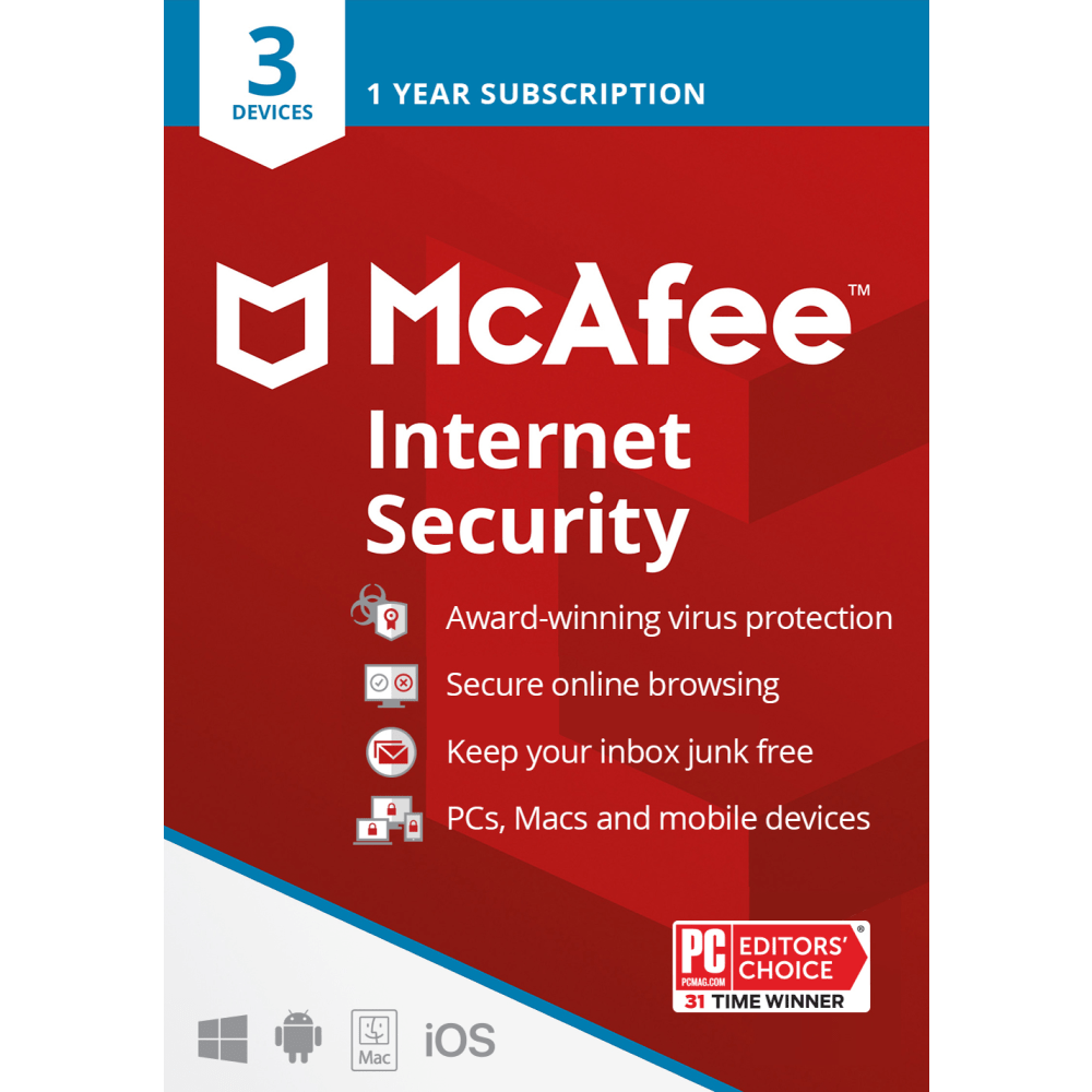 McAfee® Internet Security, For 3 Devices, Antivirus Software,
