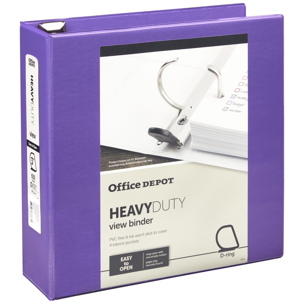 Office Depot® Heavy-Duty View 3-Ring Binder, 3" D-Rings,