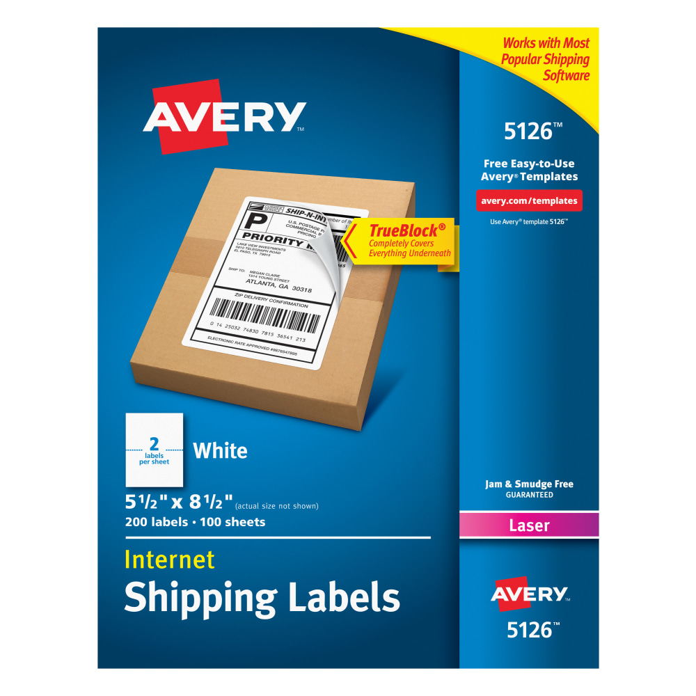 Avery® TrueBlock® White Laser Shipping Labels, Internet, 5126,
