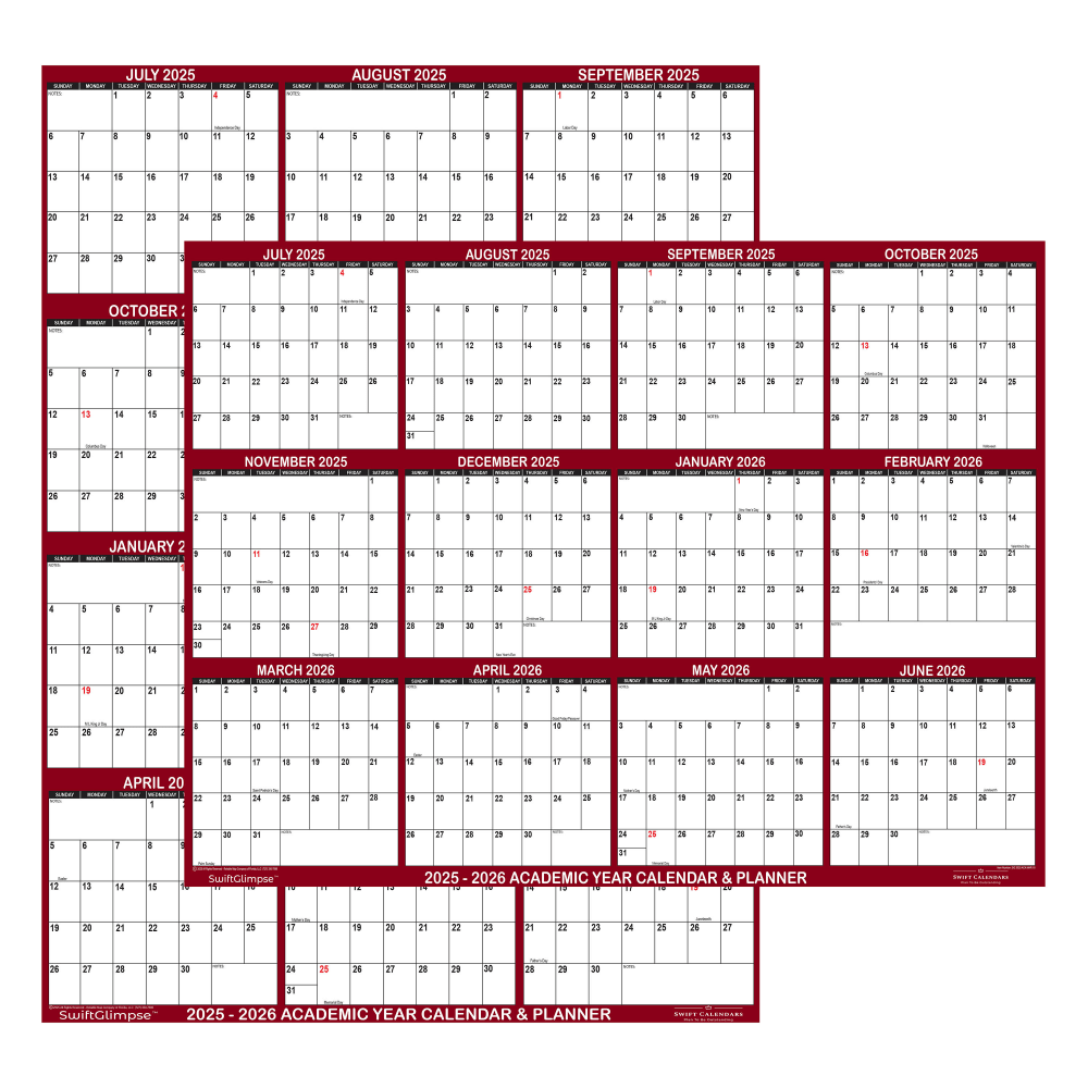 2025-2026 SwiftGlimpse Academic Erasable Monthly Wall Calendar,