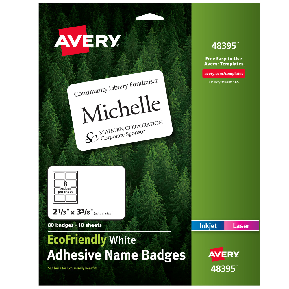 Avery® EcoFriendly 100% Recycled Name Badges, 2 1/3"