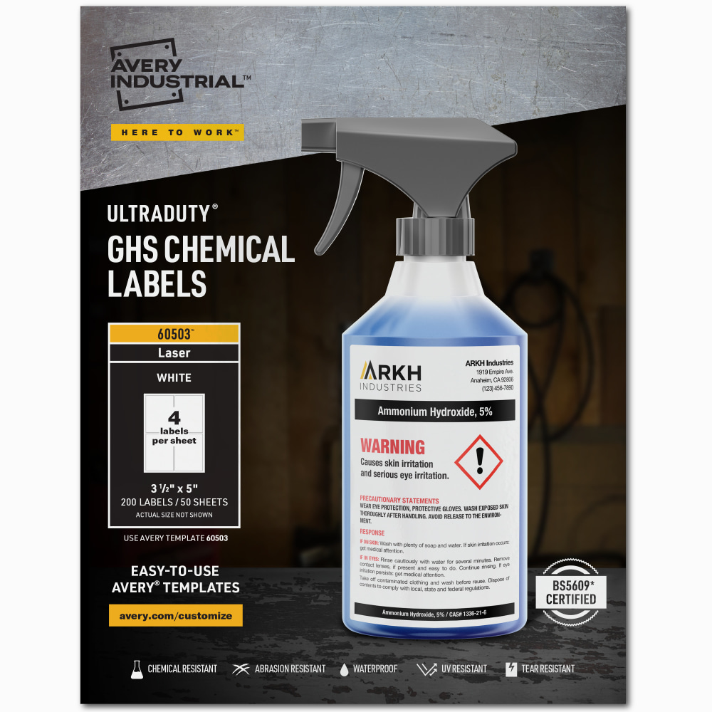 Avery® UltraDuty® GHS Chemical Labels For Laser Printers,