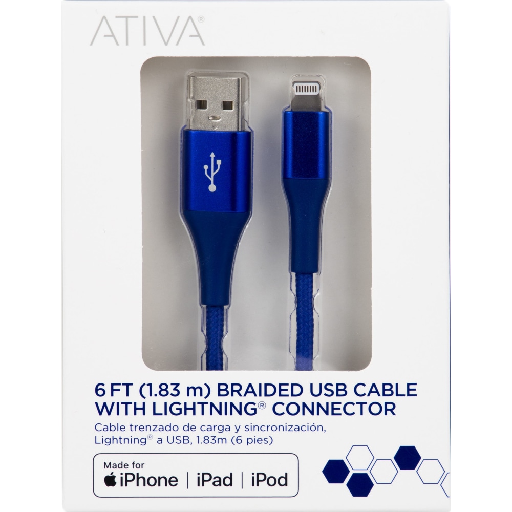 Ativa® Lightning To USB Type-A Cable, 6&#x27;, Navy,