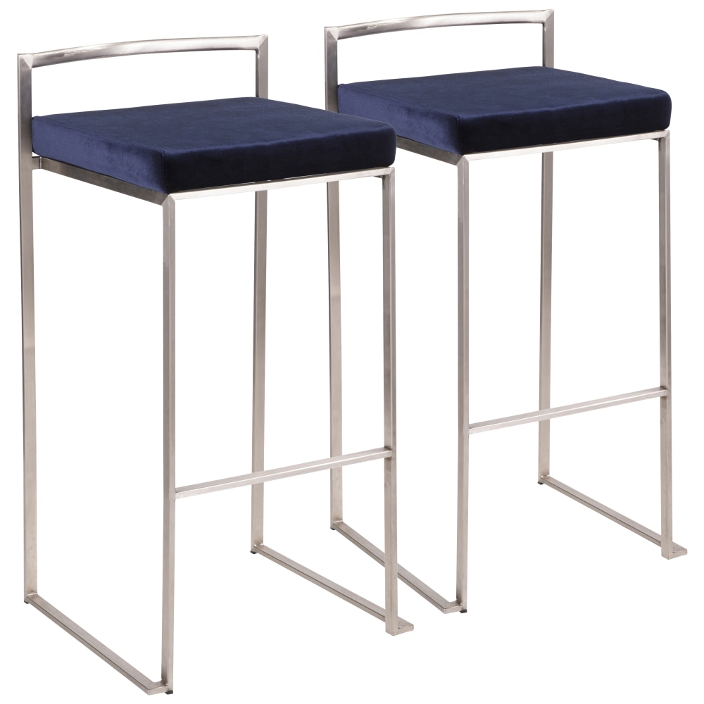 LumiSource Velvet Fuji Stacker Bar Stools, Silver/Blue, Set