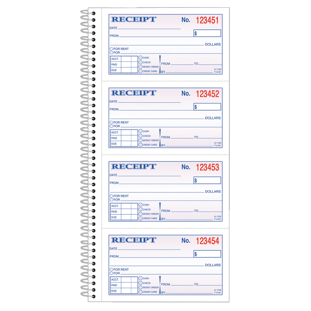 Adams® Carbonless 2-Part Spiral Money/Rent Receipt Book, 11"