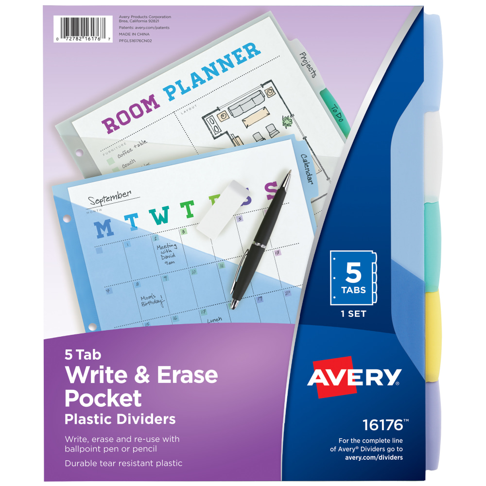 Avery® Write & Erase Pocket Plastic Dividers For