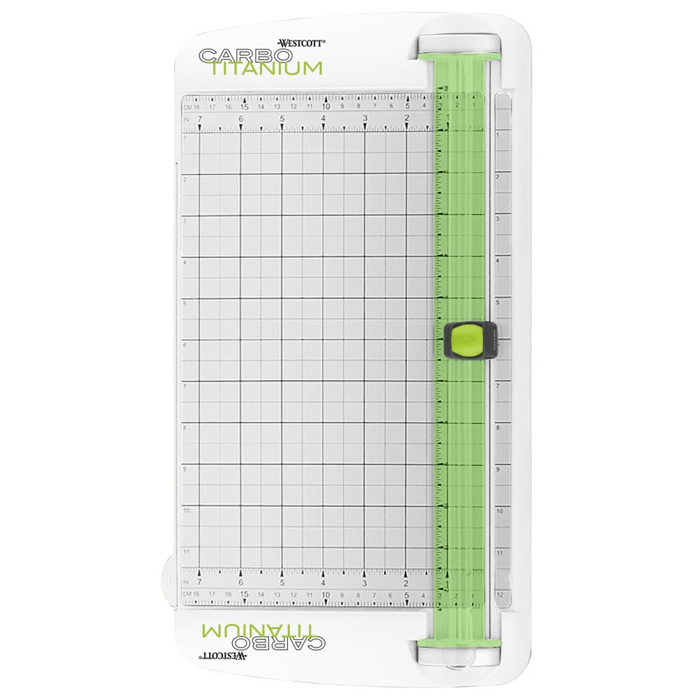 Westcott® CarboTitanium Personal Paper Trimmer, 12", White/Green