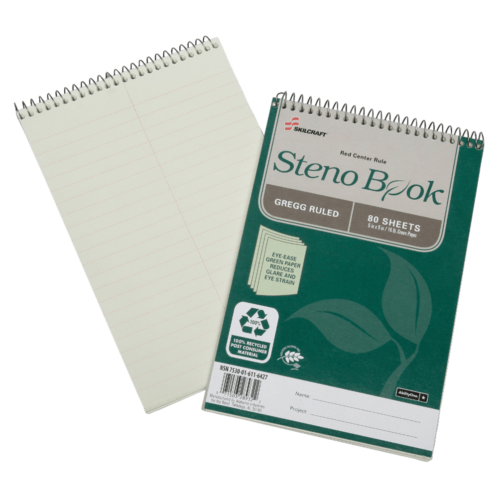 SKILCRAFT® Steno Notebooks, 6" x 9", Legal/Wide Ruled,