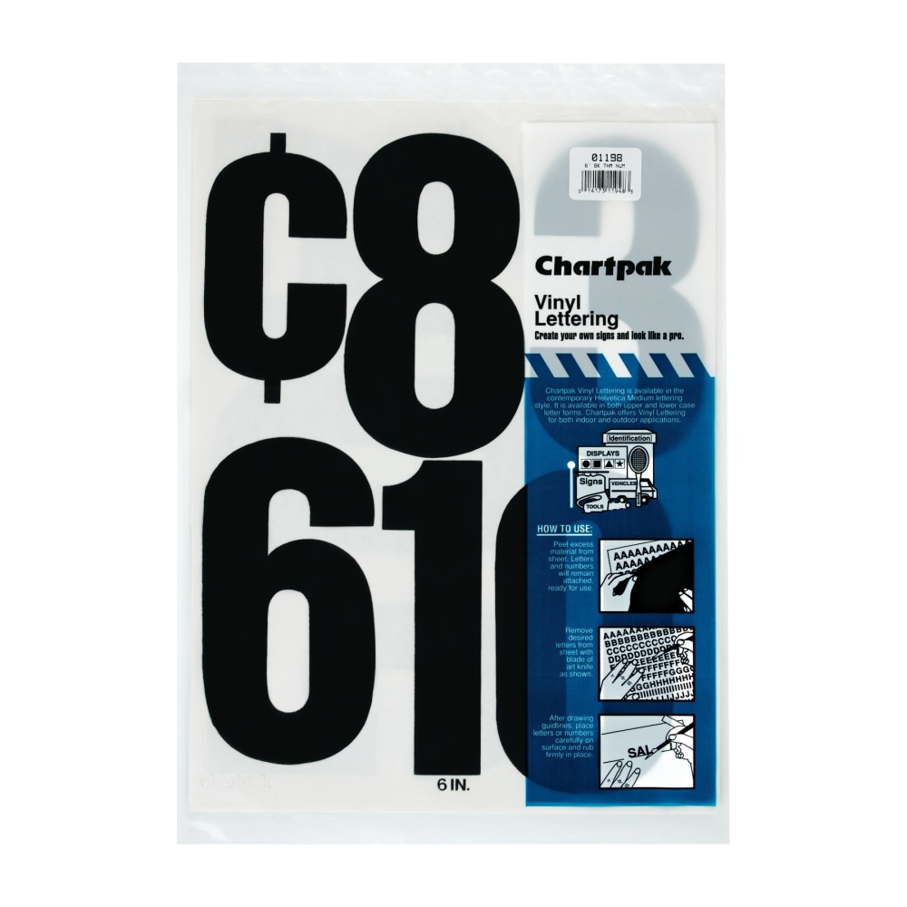 Chartpak Press-On Vinyl Numbers, 6", Black, Pack Of