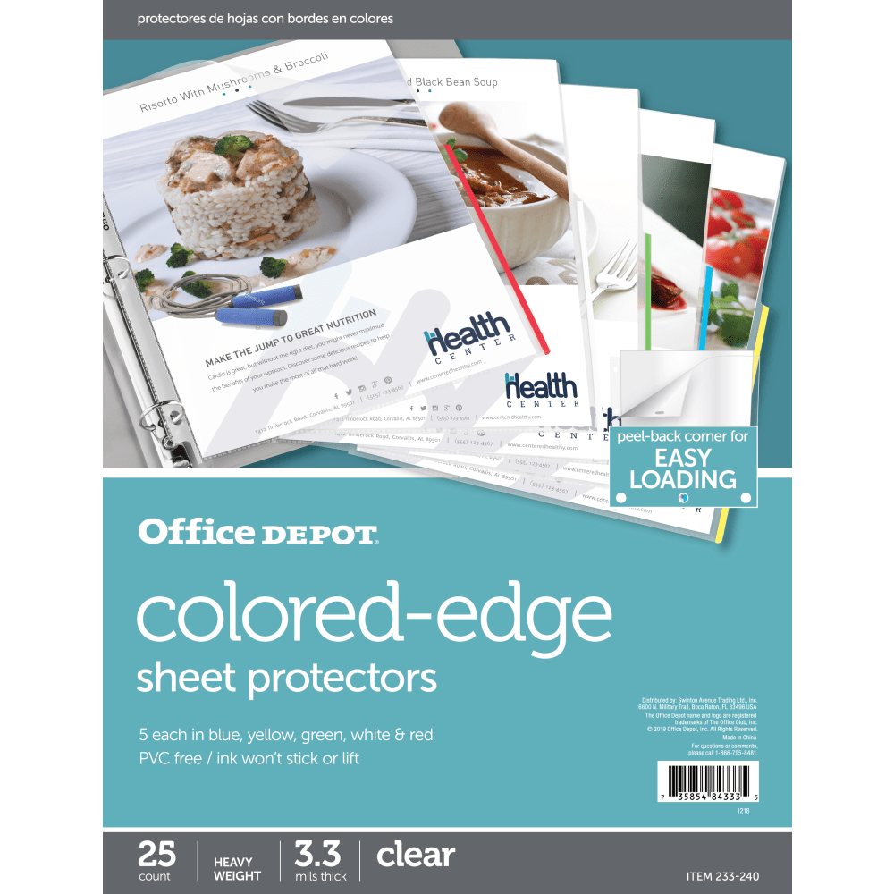 Office Depot® Brand Colored-Edge Sheet Protectors, 8-1/2" x