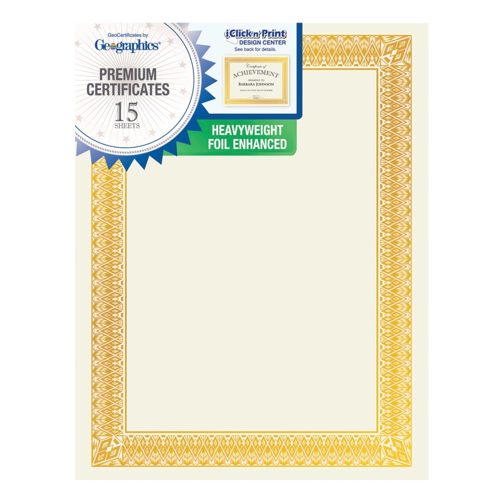 Geographics Foil Certificates, 8-1/2" x 11", Rome Gold,