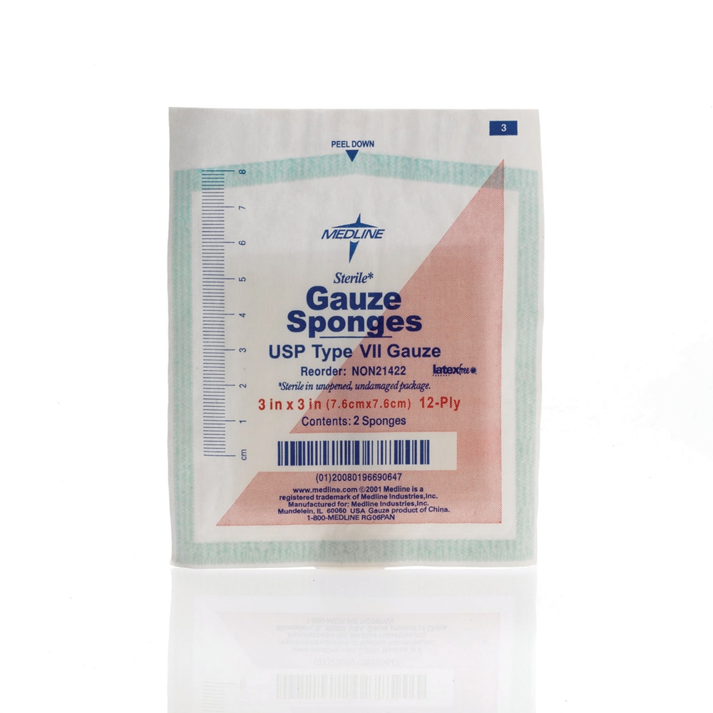 Medline Sterile Woven Gauze Sponges, 12-Ply, 3" x