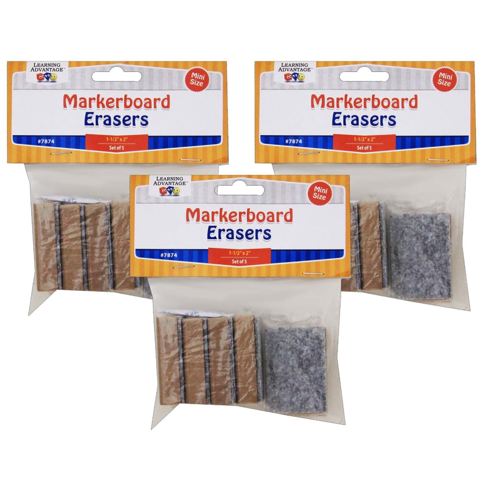Learning Advantage Mini Markerboard Erasers, Brown/Gray, 2” x