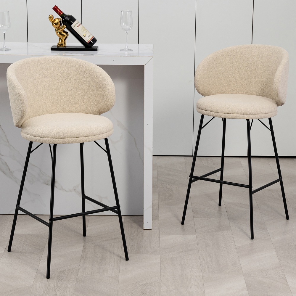 Glamour Home Baxter Fabric Barstools With Back, White/Black,