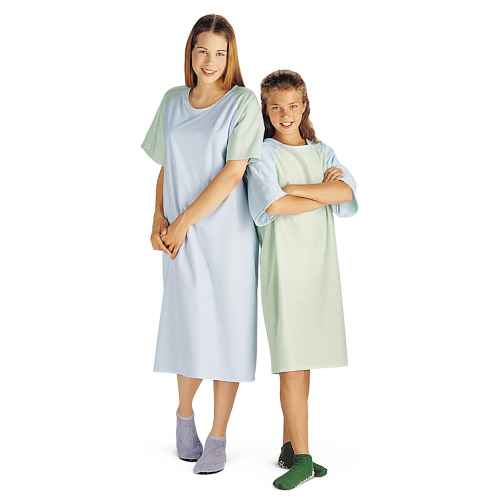 Medline Comfort-Knit Adolescent Patient Gowns, Tween, Mint/Blue,