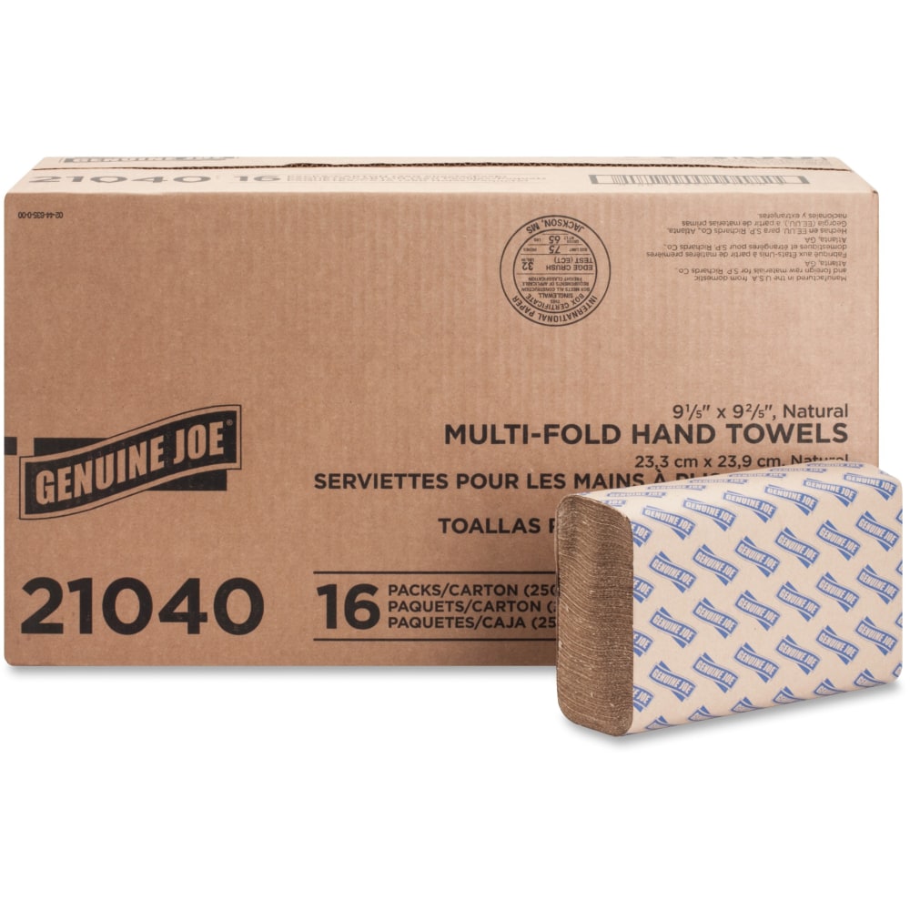 Genuine Joe Multi-Fold 1-Ply Paper Towels, Natural, Pack