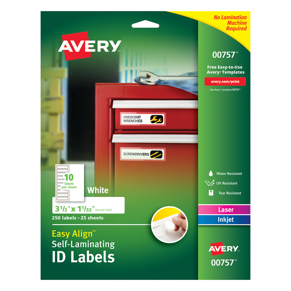 Avery® Easy Align™ Self-Laminating ID Labels, AVE00757, 1