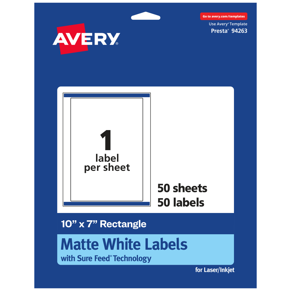 Avery® Permanent Labels With Sure Feed®, 94263-WMP50, Rectangle,