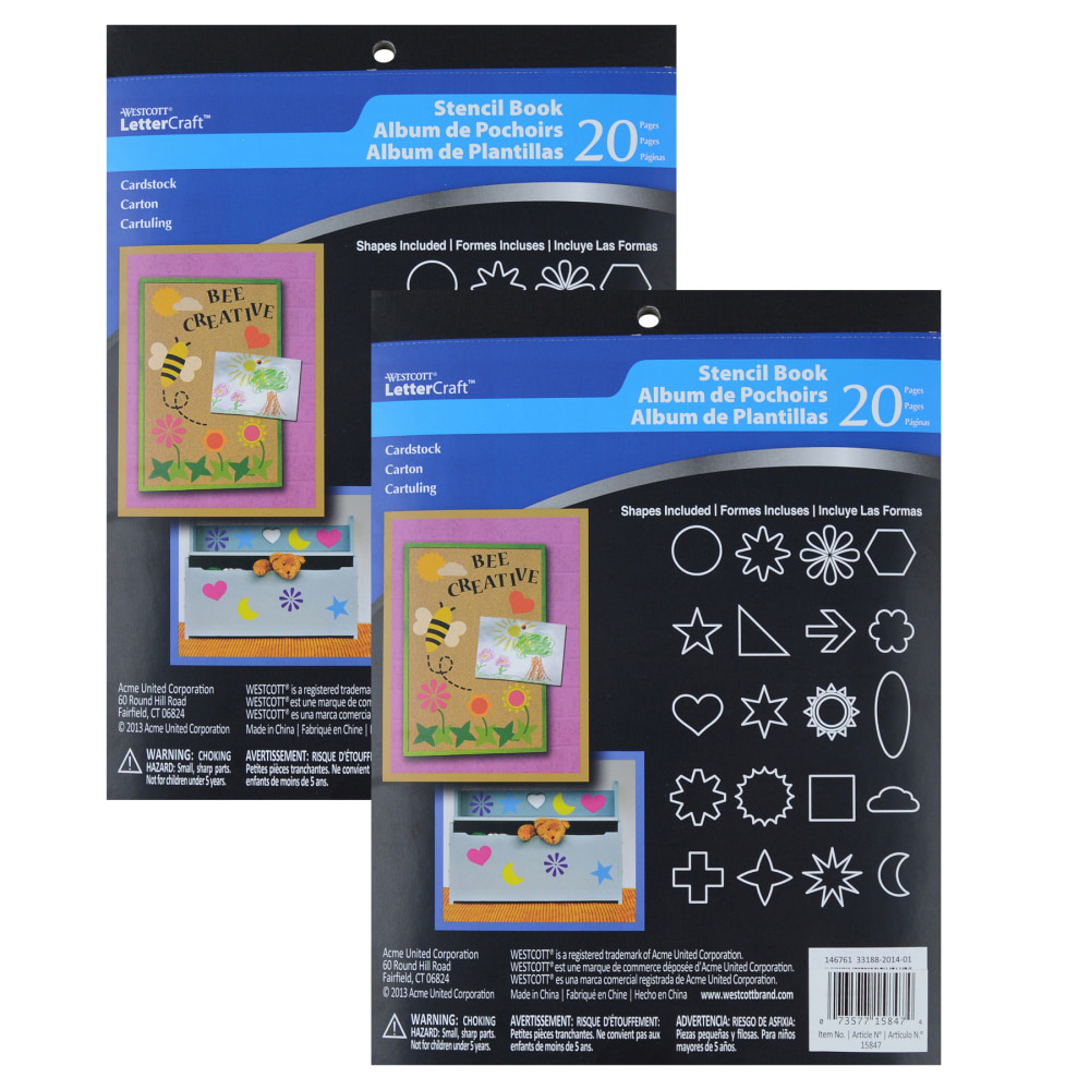 Westcott LetterCraft Stencil 20-Page Book, Pack Of 2
