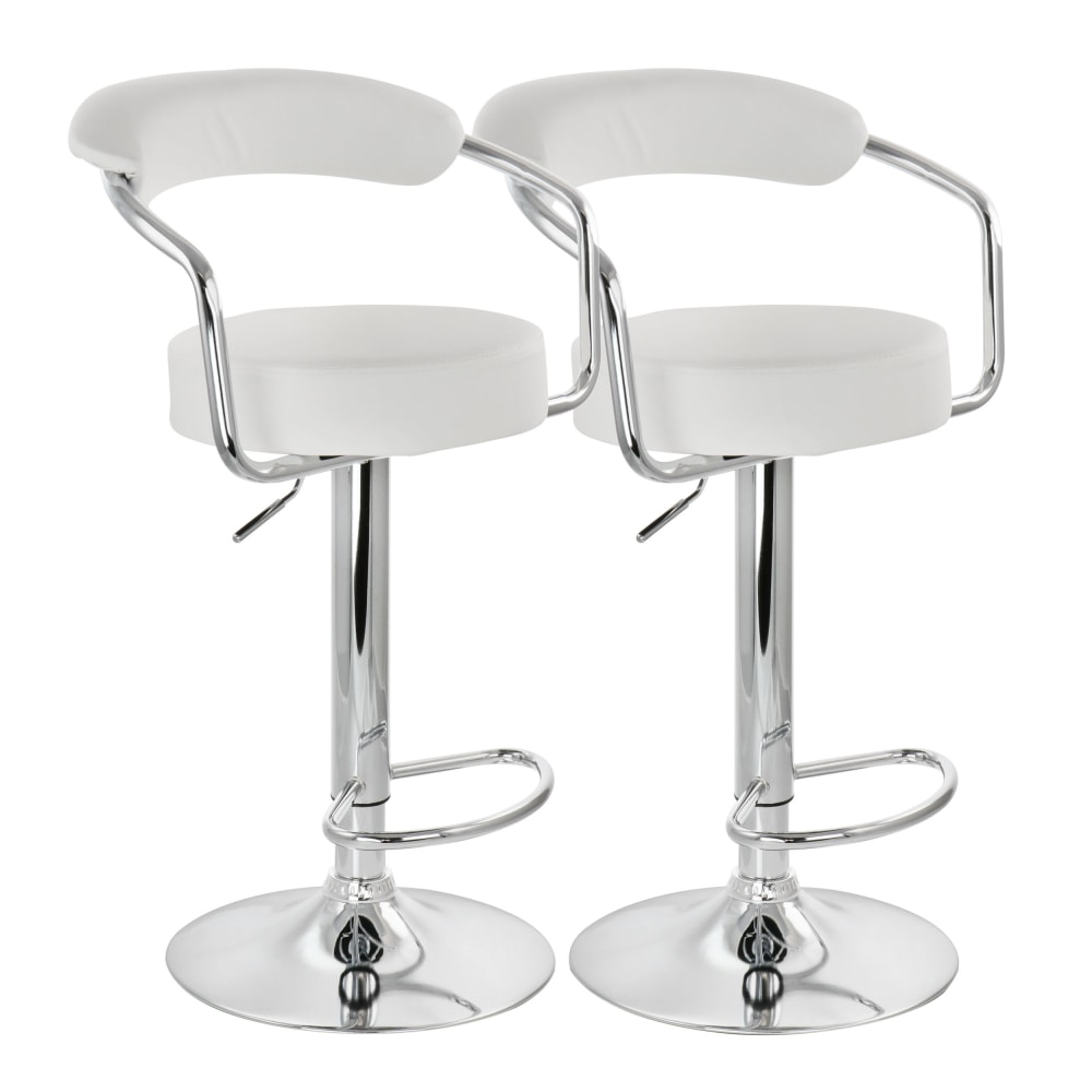 Elama Faux Leather Retro Adjustable Bar Stools, White/Chrome,