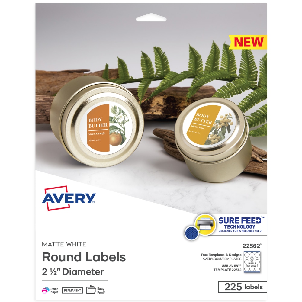 Avery® Printable Labels With Sure Feed®, 22562, Round,