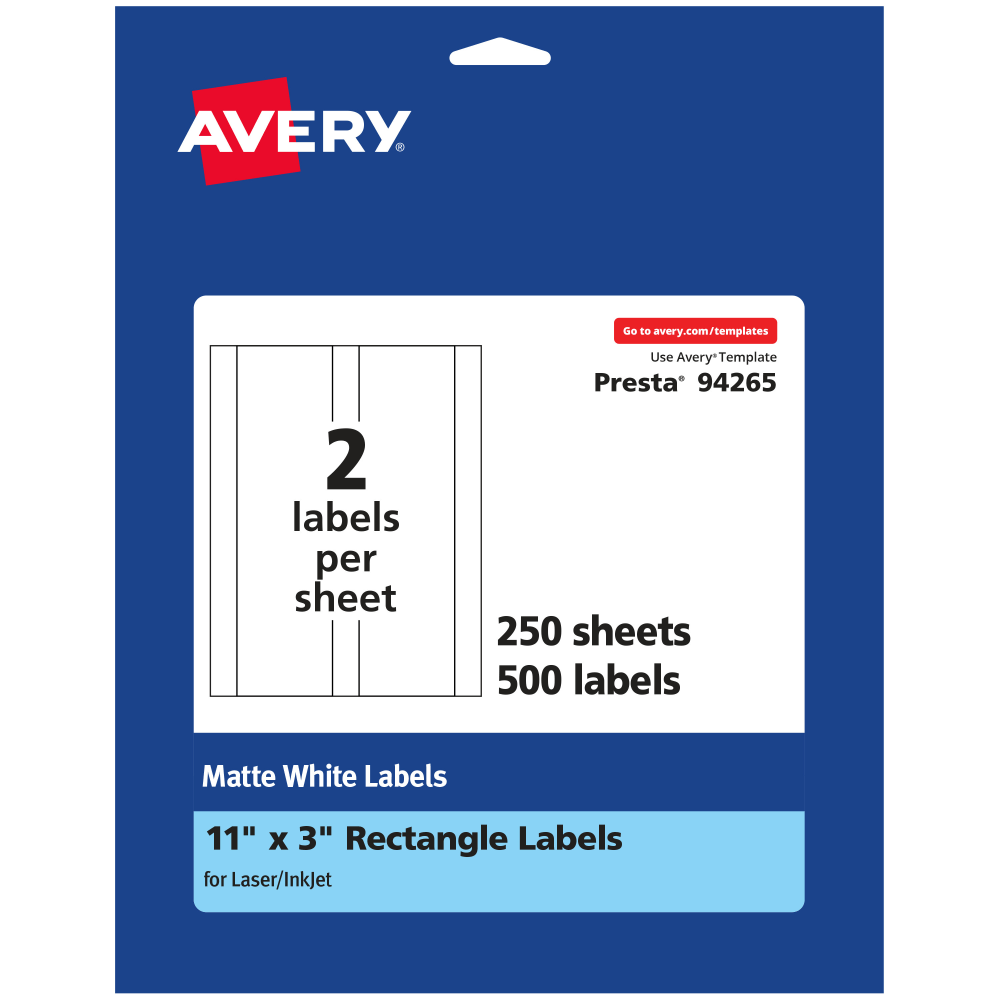 Avery® Permanent Labels, 94265-WMP250, Rectangle, 11" x