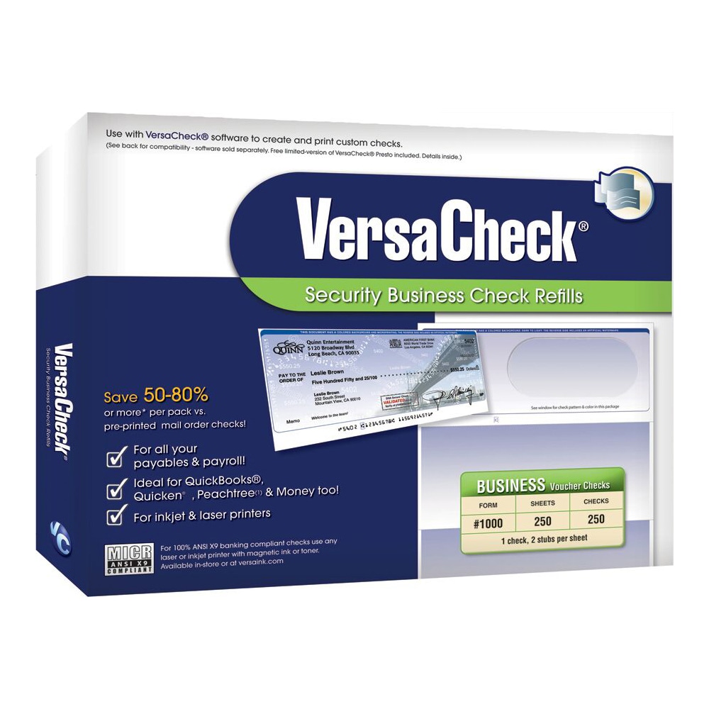 VersaCheck® Security Form #1000 Business Check Refills, Blue