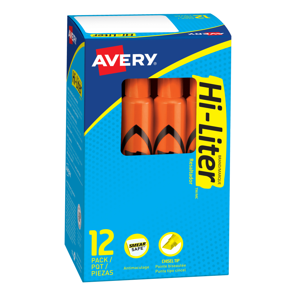 Avery® Hi-Liter® Desk-Style Highlighters, Fluorescent Orange, Box