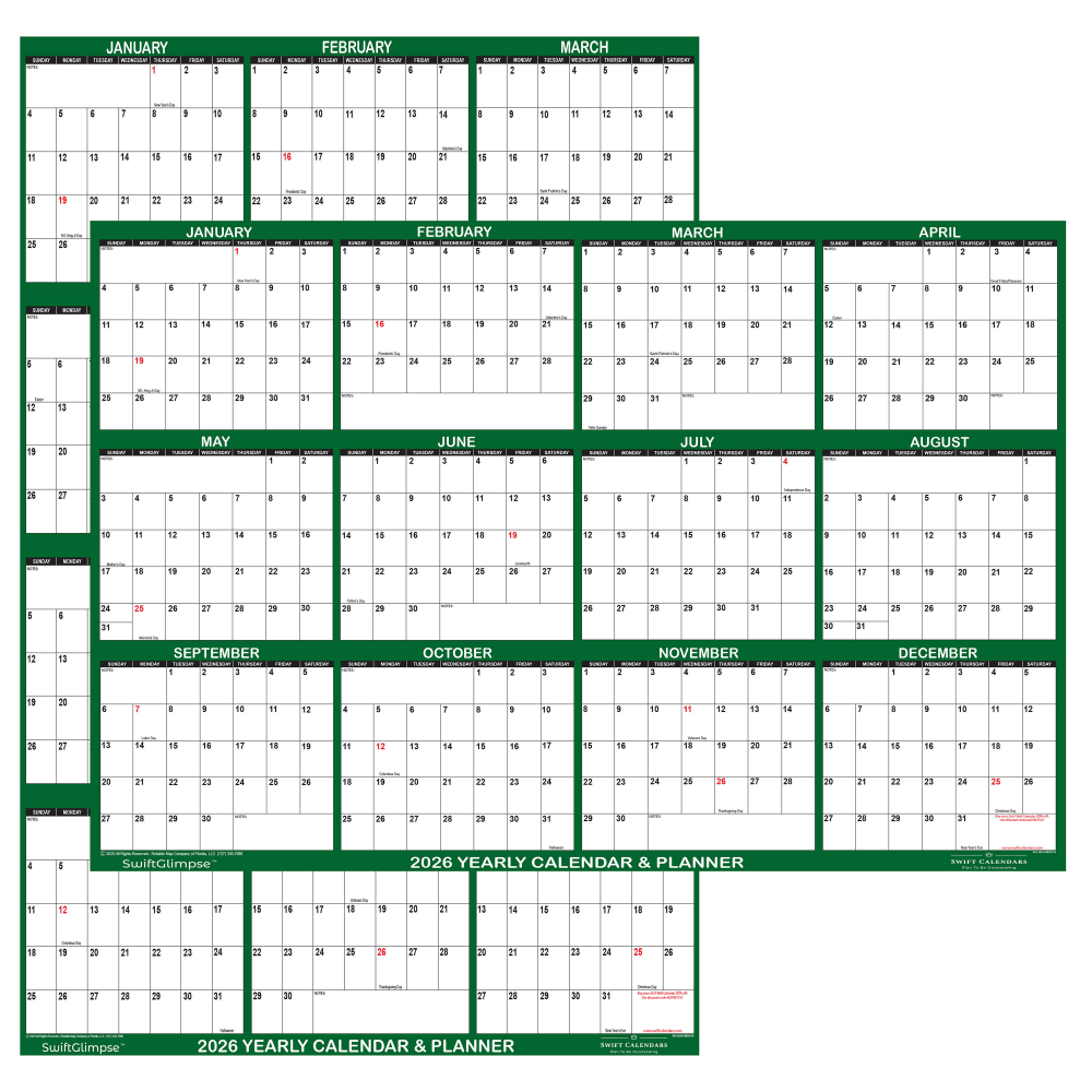 2026 SwiftGlimpse Yearly Reversible Erasable Wall Calendar,