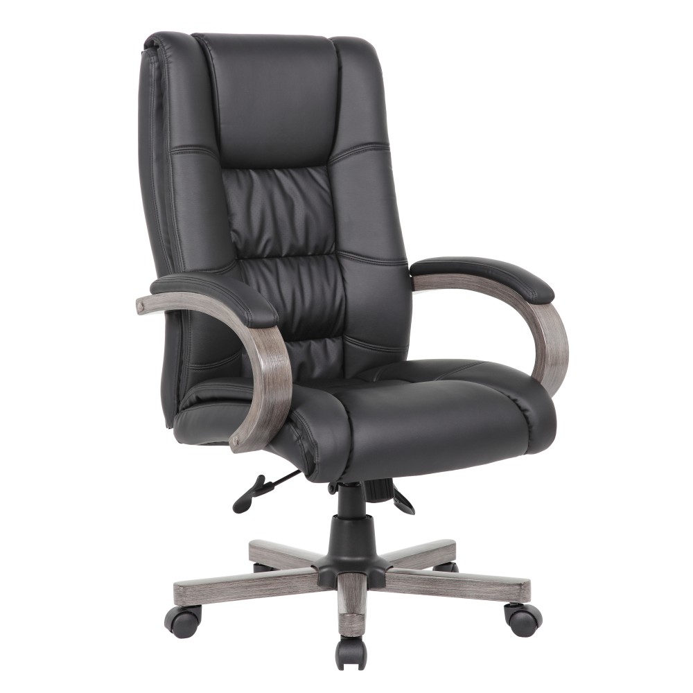 Boss Office Products Wood-Finished Vinyl High-Back Executive