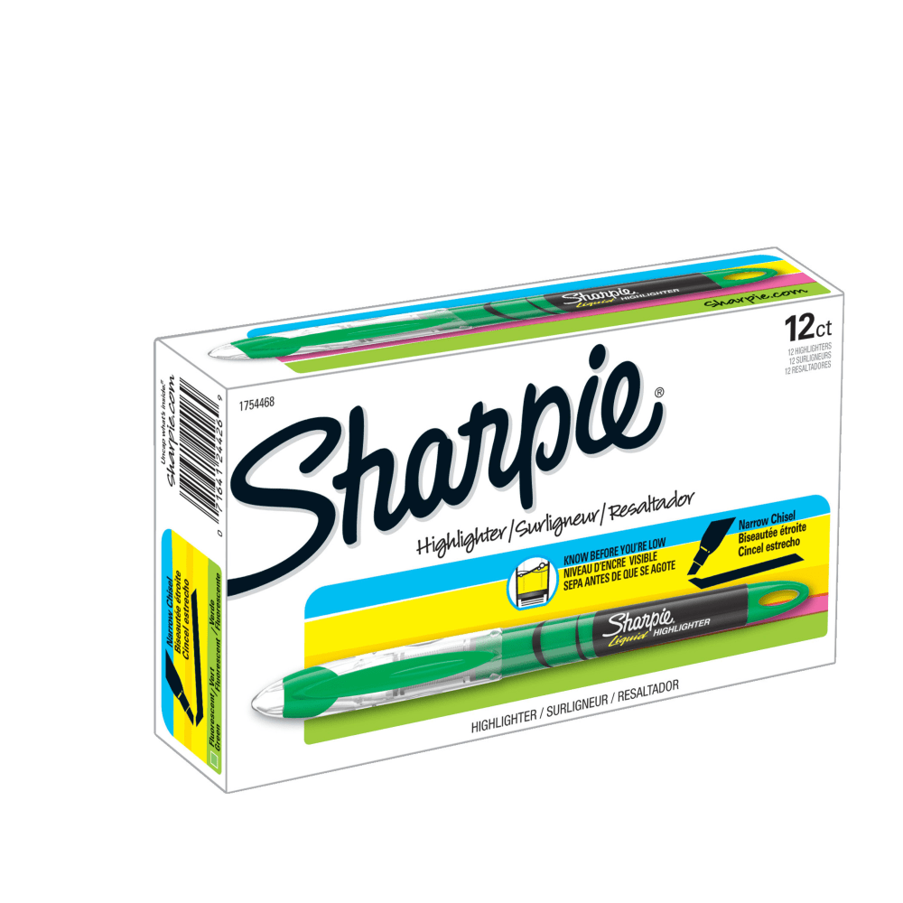 Sharpie® Liquid Highlighters, Chisel Tip, Fluorescent Green, Box