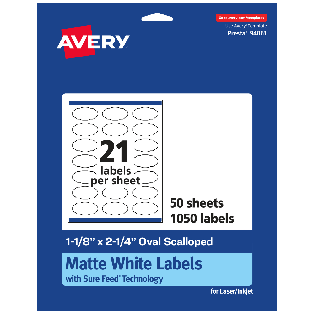 Avery® Permanent Labels With Sure Feed®, 94061-WMP50, Oval