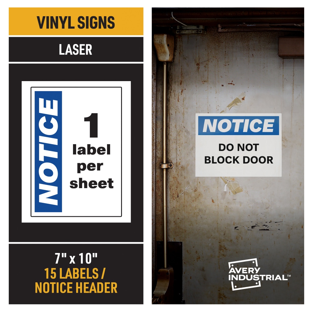 Avery® Industrial Adhesive Vinyl Signs, 61555, Notice Header,