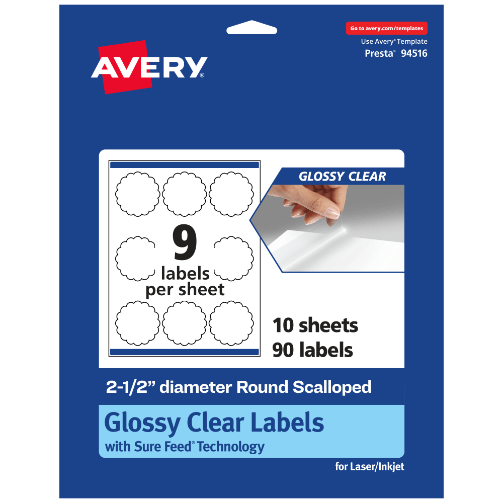 Avery® Glossy Permanent Labels With Sure Feed®, 94516-CGF10,