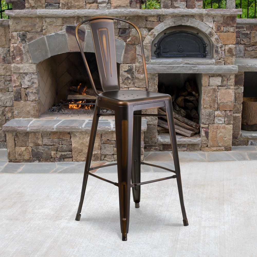 Flash Furniture Commercial-Grade 30"H Distressed Metal Bar