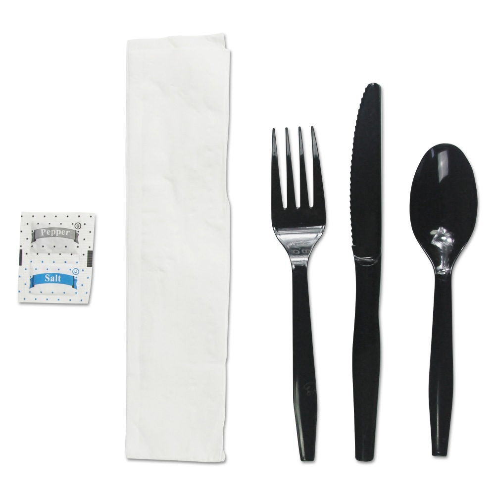 Boardwalk® 6-Piece Cutlery Kits, Polystyrene, Black, Pack Of