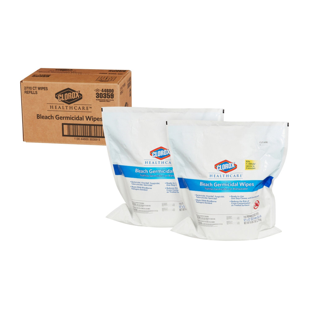 Clorox Healthcare Bleach Germicidal Wipes, 12" x 12",