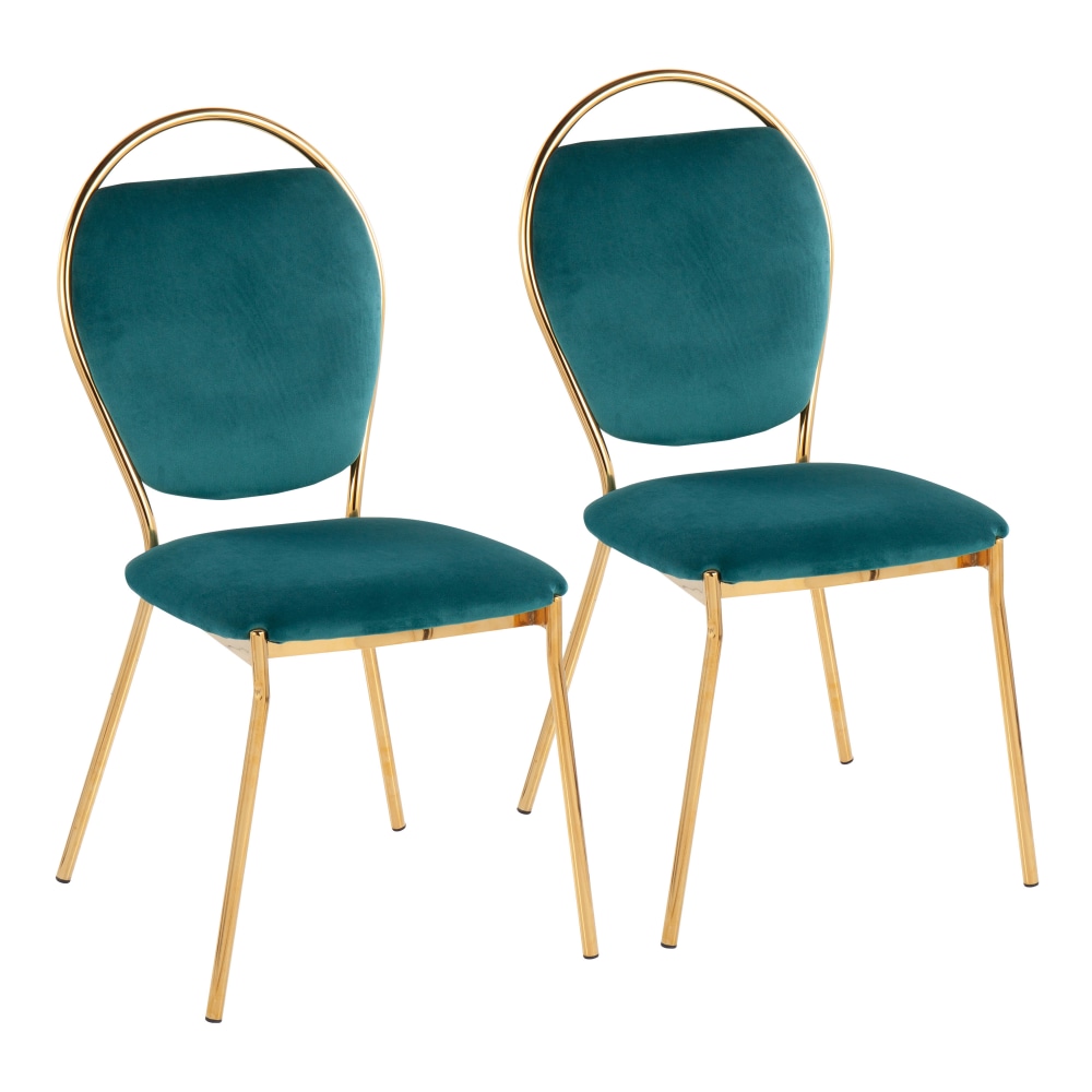 LumiSource Keyhole Contemporary Dining Chairs, Gold/Green, Set Of