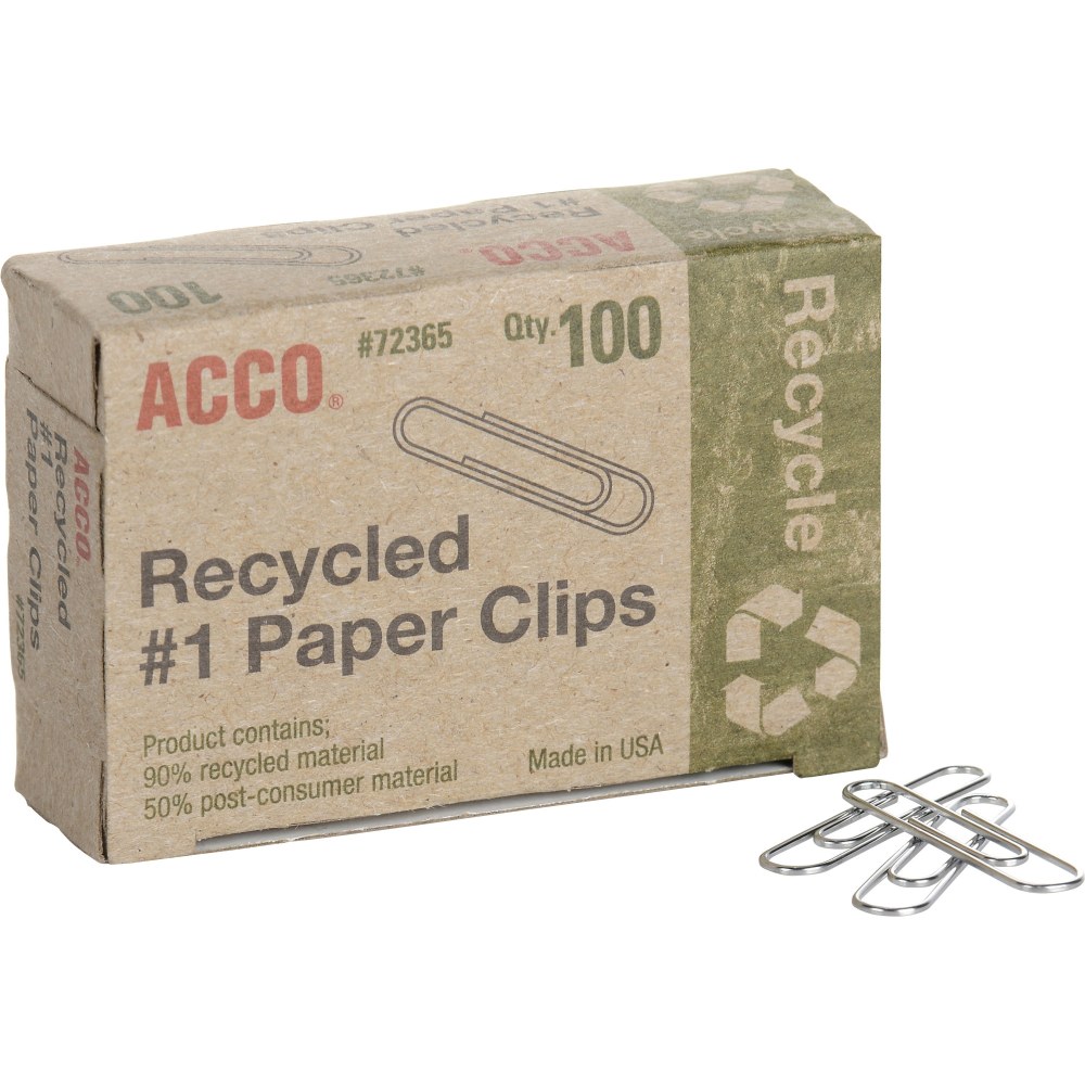 ACCO® Paper Clips, 1000 Total, Silver, Recycled, 100