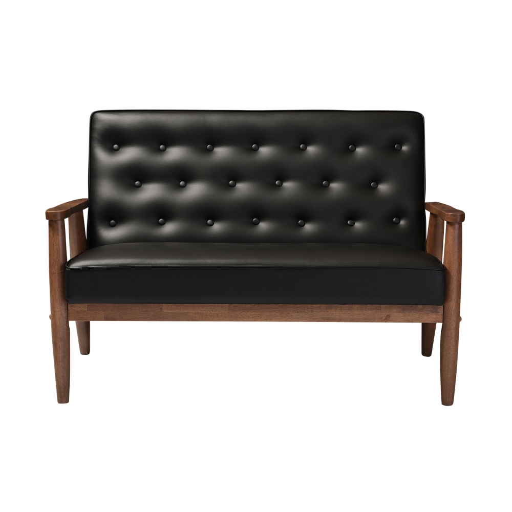 Baxton Studio Noel Loveseat, Black/Dark Walnut