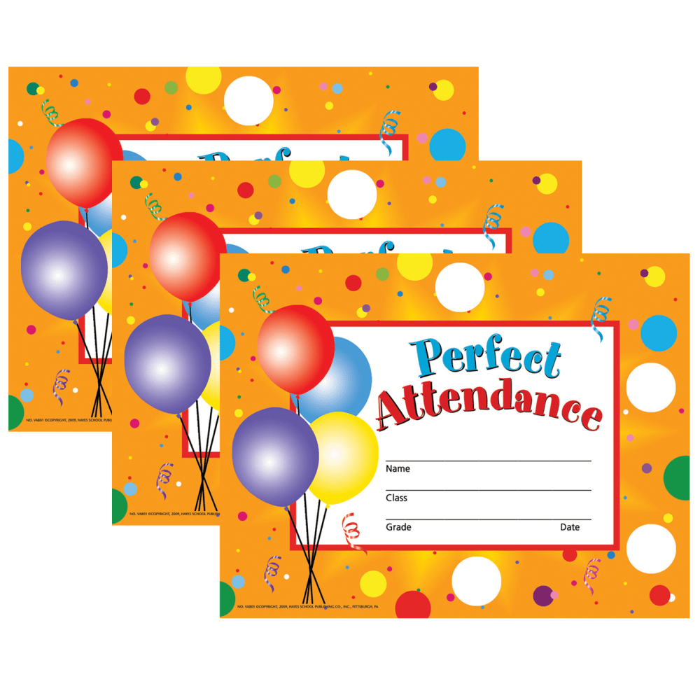 Hayes Certificates, 8-1/2" x 11", Perfect Attendance
